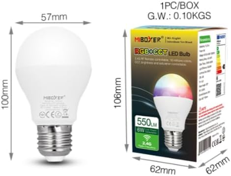 MiBOXER FUT014 E26 6W RGB+CCT LED Bulb 2.4G, 2.4G RGB+CCT Bulb, Bulb, 2.4GHz RF Remote Controllable