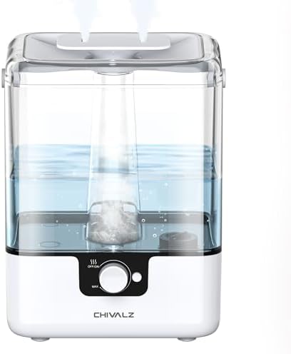 CHIVALZ Humidifiers for Bedroom, 6L Cool Mist Humidifiers for Baby Nursery, 26dB Quiet, 50H Runtime, Top Fill Humidifier for Large Room, Home, Plants, Nightlight, Oil Diffuser 1 Pack White