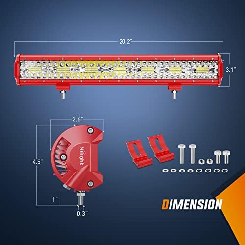 Nilight LED Light Bar 20 Inch with Wiring Kit on Truck SUV UTV, Red Shell