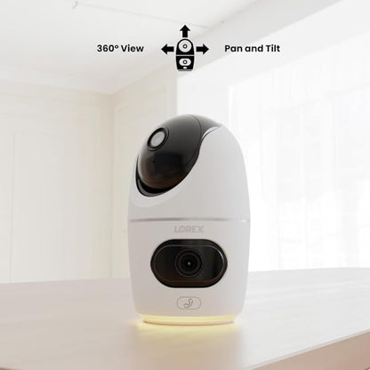 Lorex 2K Dual Lens Indoor Wi-Fi Security Camera | Auto-Tracking | 360° Pan-Tilt | Person & Pet Detection | IR Night Vision | 2-Way Talk | Call Button | Cloud & Local Storage (SD Card not Included)