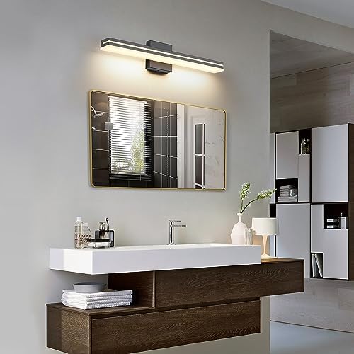 SineRise LED Modern Bathroom Vanity Light Bar (24-Inch, 3000K/4000K/6000K), Matte Black Dimmable Modern Acrylic Bathroom Wall Lighting Fixtures Over Mirror