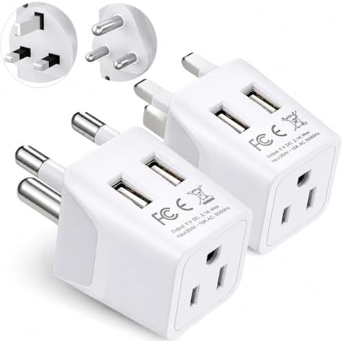 Ceptics South Africa Travel Plug Set - with 2 USB + USA Socket Input - Type M and Type G - Ultra Compact - Safe Grounded Perfect for Cell Phones, Laptops, Camera Chargers