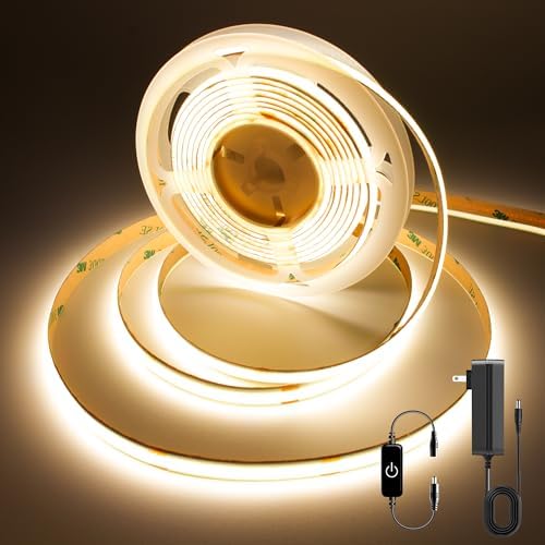 Pandery COB LED Strip,LED Strip Lights 3M/9.84ft,Touch Dimmable LED Strips,CRI90+,3000K Warm White cob led,960LEDs,24V LED Tape Lights,Indoor for Bedroom, Kitchen, TV, Mirror,Cabinet