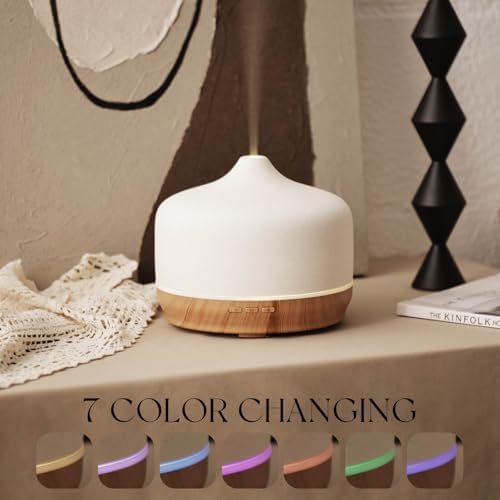 Porseme 500ml Essential Oil Diffuser Aromatherapy Ultrasonic Cool Mist Humidifier 15-21 Running Hours Waterless Auto-Off Air Diffusers for Sleeping Yoga Working Spa(White Ceramic)