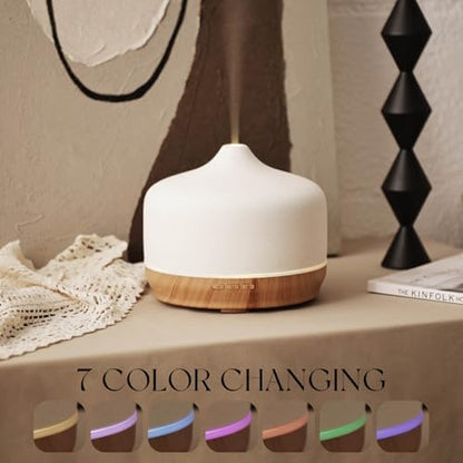 Porseme 500ml Essential Oil Diffuser Aromatherapy Ultrasonic Cool Mist Humidifier 15-21 Running Hours Waterless Auto-Off Air Diffusers for Sleeping Yoga Working Spa(White Ceramic)
