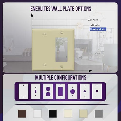 ENERLITES Combination Decorator Rocker/Blank Outlet Wall Plate, Standard Size, 2-Gang 4.50 inch x 4.57 inch Light Switch Cover, Polycarbonate Thermoplastic, UL Listed, 880131-I, Ivory