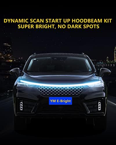 YM E-Bright LED Hood Light Strip, 70in Ice Blue Dynamic Scan DRL 12V 1Set