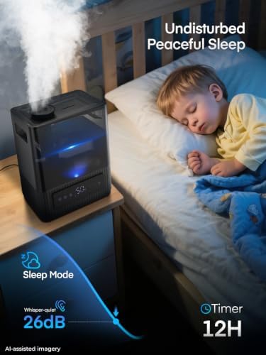FOHERE 5L Quiet Humidifier for Bedroom Large Room, Cool Mist Ultrasonic Humidifier with Smart Humidity Sensor and Aroma Box, 48H Long-Lasting, 3 Speeds, Baby Safe for Home Office Plant, White