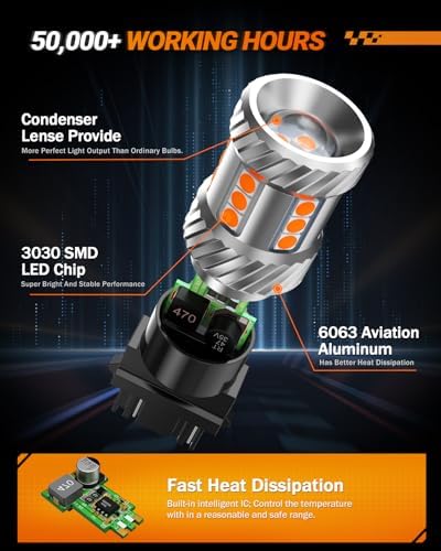 SEALIGHT LED Turn Signal Bulb, 3157 LED Bulbs Amber Yellow, 1000% Brighter 3156 3457A 4057 4157 LED Light for Front Rear Turn Signal Light, Marker Parking Lights, Pack of 2