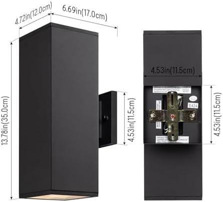 mirrea 14" Modern Outdoor Porch Light in 2 Lights, Matte Black, 4 Pack