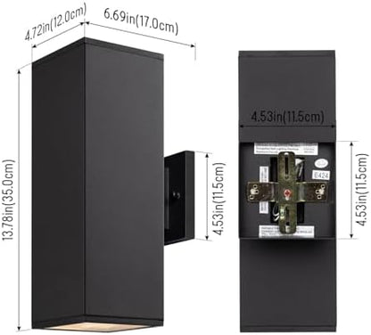 mirrea 14" Modern Outdoor Porch Light in 2 Lights, Matte Black, 4 Pack