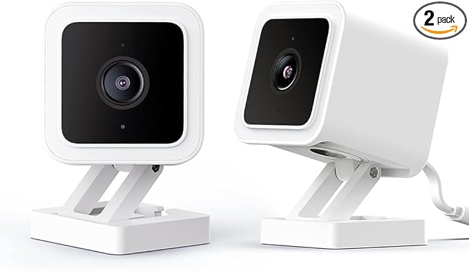 WyzeCamera v3 1080p HD Indoor/Outdoor Plug-in Smart Home Security Cameras, Color Night Vision, 2-Way Audio, MicroSD Card Slot, Compatible with Alexa - White, 2-Pack