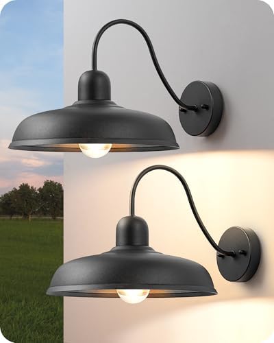 EDISHINE 2 Pack Outdoor Wall Light, 12" Farmhouse Gooseneck Barn Light