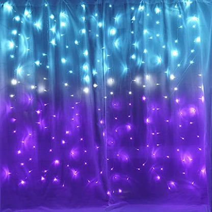 CoziTech Curtain Lights for Bedroom Waterfall Led Light String PurpleTeal Ombre Hanging Fairy Mermaid Lights for Kids Teen Room Decor Window Ocean Sea Kawaii Decor Girls Gift (Turquoise & Purple)