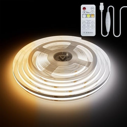 PAUTIX 5V USB CCT Tunable COB LED Strip Lights 6.56ft/2m,1280LEDs 1200lm 2700K-6500K Dimmable CRI85+ with RF Remote TV Backlight,Flexible Under Cabinet Tape Light for Bedroom,Kitchen,Home DIY Lighting