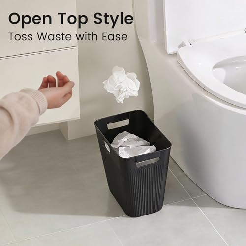 JOYMOOP Slim Trash Can 3-Pack, 2.2 Gallon Plastic Wastebasket for Bathroom, Bedroom, Office, Kitchen with 4 Rolls Bags, Black