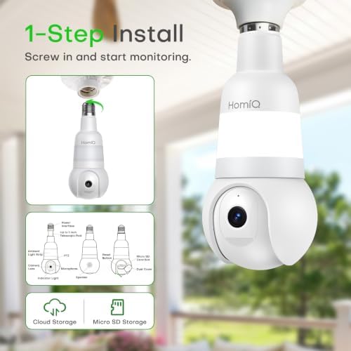 5MP 3K Light Bulb Camera,Color Night Vision Wireless with Alexa