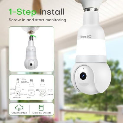 5MP 3K Light Bulb Camera,Color Night Vision Wireless with Alexa