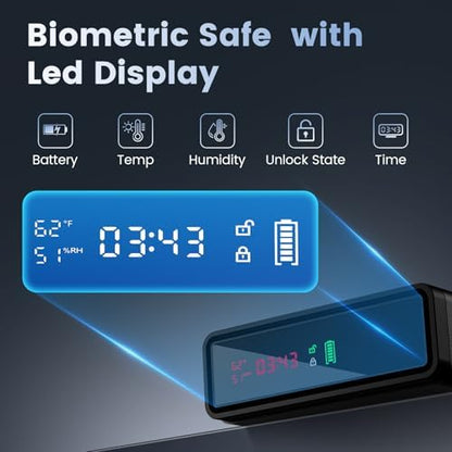 XDeer Biometric Gun Safe for Handgun with Wireless Charging, Quick Access Fingerprint Gun Safes, Bedside Pistol Case, 7/24 Digital Alarm Clock Small safe 1PCS