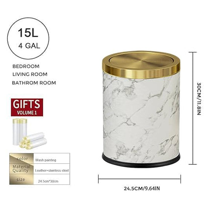 4gallon,Marble Trash Can with Lid,Medium Bedroom Garbage Can,Flip Top Trash Can for Bathroom,Bedroom,Kitchen,Living Room(Marble)
