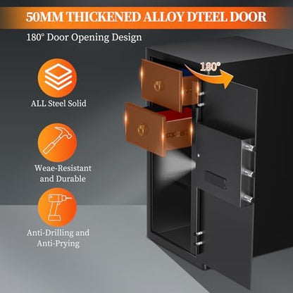 WASJOYE Large Cabinet Safe Box - 4 Cubic Feet Home Fireproof Safes with Digital Keypad Safety Key Lock Type-C Port Alarm System, Heavy Duty Safe Box for Home Office Hotel Document Jewelry Storage