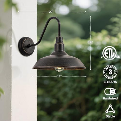 14in Outdoor Gooseneck Barn Light for Garage, 2 Pack Bronze Exterior Wall Lights Fixture for Porch, Outside Farmhouse Wall Sconce for Patio, Cabin, Entryway