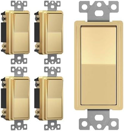 ENERLITES Gold 4-Way Decorator Paddle Rocker Light Switch, 15A, 2 Pack
