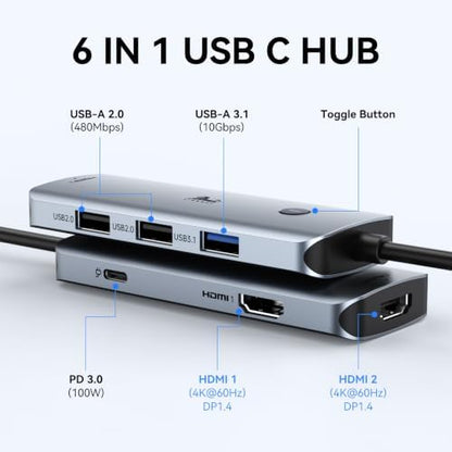 LIONWEI USB C Docking Station Dual Monitor HDMI, Laptop Multiport Adapter