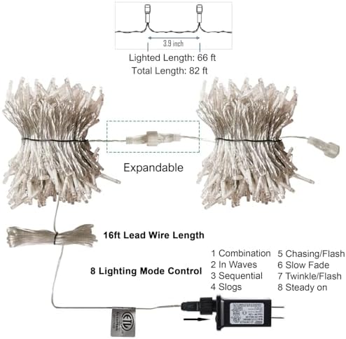 LJLNION 300 LED Valentines Lights, Extra Long 98.5FT Christmas String Lights Outdoor Indoor, 8 Lighting Mode, Plug in Waterproof Fairy Light for Wedding Party Bedroom Garden Decorations (Red & White)
