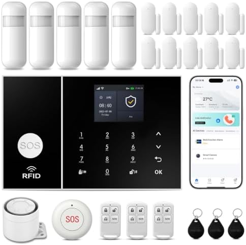 Wireless Home Security Systems,24Piece WiFi+GSM/4G Home Alarm System with Instant App Alerts & Remote Control,SOS Button Motion Sensors,Work with Alexa,NO Monthly Fees,Apartment,Kids Safety
