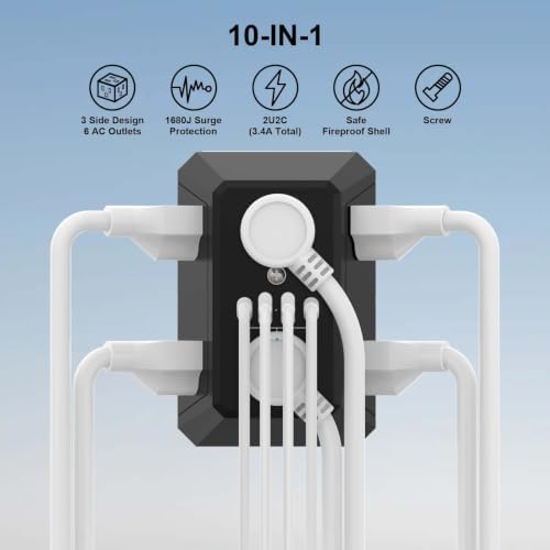 Multi Plug Wall Outlet Surge Protector with 6-Outlet & 4 USB Ports(2USB-C)
