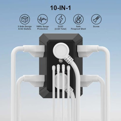 Multi Plug Wall Outlet Surge Protector with 6-Outlet & 4 USB Ports(2USB-C)