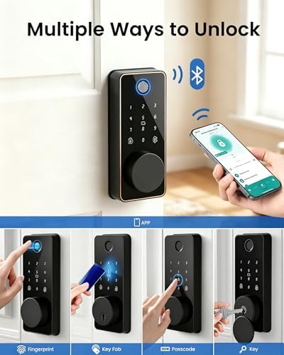 Smart Deadbolt Lock, 5-in-1 Keyless Entry Door Lock App Control, Fingerprint Electronic Touchscreen Keypad, Auto Locking, IP54 Weatherproof, Easy Install Digital Deadbolt for Front Door