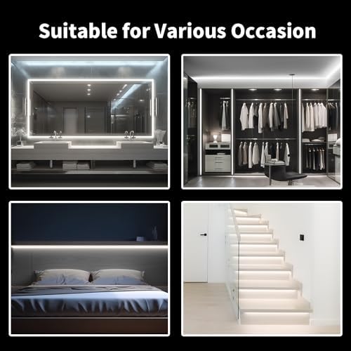 12V Neon Rope Light, 5M White Silicone LED Strip Lights, Waterproof Flexible Dimmable Neon Strip Lights Kit for Bedroom Mirror TV Backlight Wardrobe Monitor Kitchen Cabinet Indoor Outdoor DIY Lighting