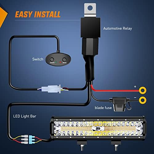 Nilight 12inch Amber White Strobe 6 Modes 300W LED Light Bar