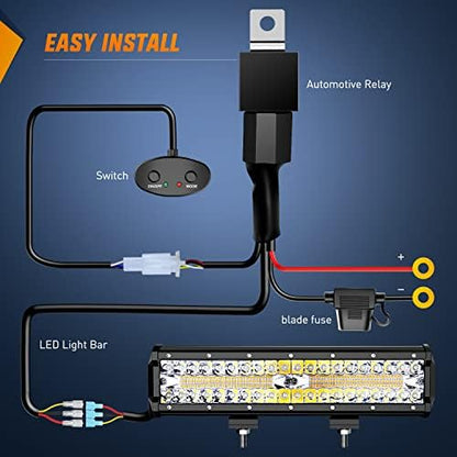 Nilight 12inch Amber White Strobe 6 Modes 300W LED Light Bar