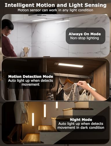 12" Under Cabinet Lighting Wireless, Remote, Motion Sensor, 8Pack, Silver