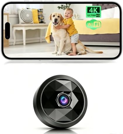 4K Indoor Hidden Camera, WiFi Mini Cam Night Vision Motion Alerts (Black)