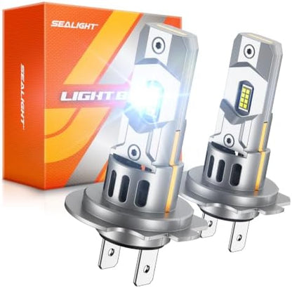 SEALIGHT H7 Bulbs, 80,000LM 1200% Brighter H7 LED Bulbs, 6500K Cool White Bulbs with Super Cooling Fan, 70,000+ Hrs Long-Term Extended Lifespan, Plug and Play with All in one Wireless, Pack of 2