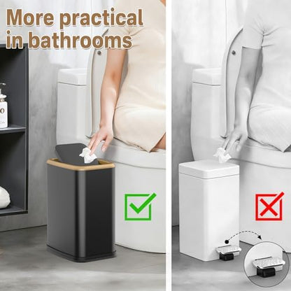 2.1 Gallon Slim Bathroom Trash Can with Swing Lid, 8L Stainless Steel Bathroom Garbage Can with Removable Inner Bucket for Narrow Spaces, Toilet Side, Bathroom, Bedroom