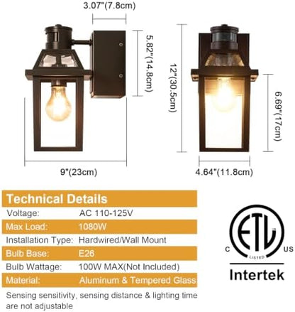 Porch Lights with GFCI Outlet Dusk to Dawn Outdoor Lighting Brown 2Pack