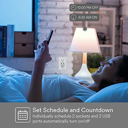 Smart in Wall Outlet, Standard Electrical Outlets with 2 USB Ports & 2 Plugs, Work with Alexa Google Home 15 Amp Outlet ETL FCC for Home Office