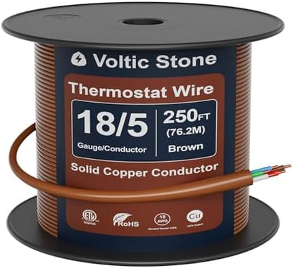 18/5 Thermostat Doorbell HVAC Wire, True Gauge 18 AWG 5 Conductor Solid Copper Control Cable, ETL Listed CL3R/CMR Riser Rated Flame-Retardant, RoHS, for 0-30V Low Voltage Systems - 250FT