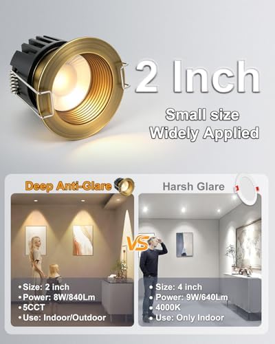 Adetu 4 Pack 2 Inch 5CCT Bronze Anti-Glare LED Recessed Ceiling Light