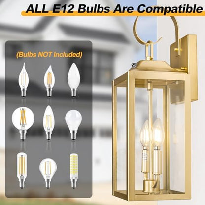 19" Dusk to Dawn Outdoor Wall Lantern 2-Light, Gold Outdoor Wall Lights