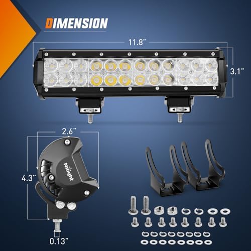 Nilight LED Light Bar 12 Inch 72W Spot Flood Combo Yellow Beam