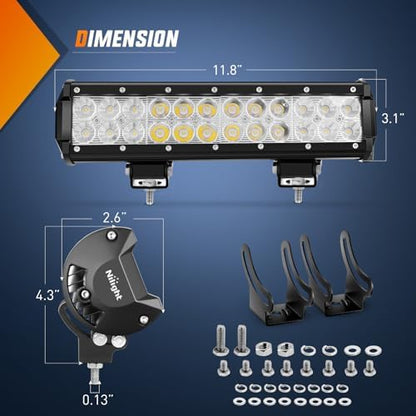 Nilight LED Light Bar 12 Inch 72W Spot Flood Combo Yellow Beam