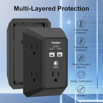 Wall Charger, Surge Protector, Teiobar 5 Outlets and 4 USB Ports(2USB-C)