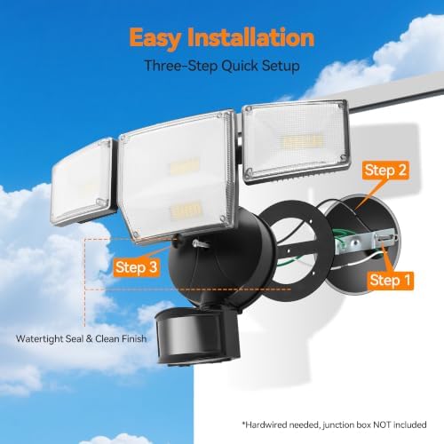 85W 10000LM Motion Sensor Outdoor Lights, 4-Head Super Bright LED Security Light, 5000K Daylight, IP65 Waterproof Hardwired Motion Detector Flood Lights Outdoor for Garage, Yard (Black)