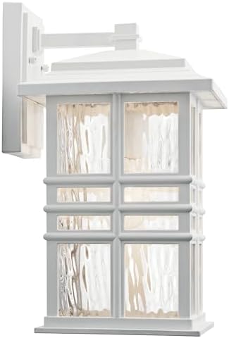 Kichler Beacon Square 14.25" Outdoor Wall Light in White, 1-Light Exterior Wall Sconce with with Clear Hammered Glass, (14.25" H x 8" W), 49830WH